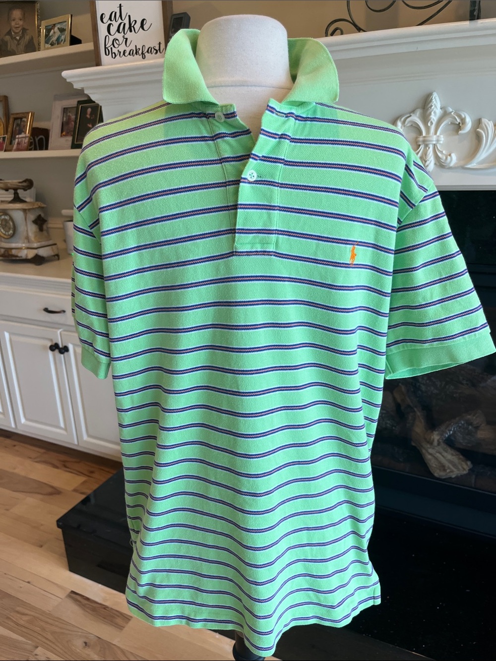 Polo by Ralph Lauren Lime Green with Navy & Orange Stripe Polo